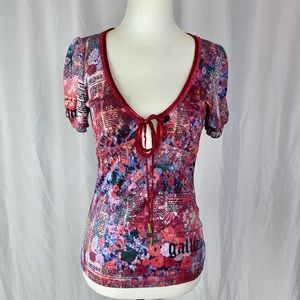 Vintage John Galliano Gazette News Paper Print Shirt in Pink